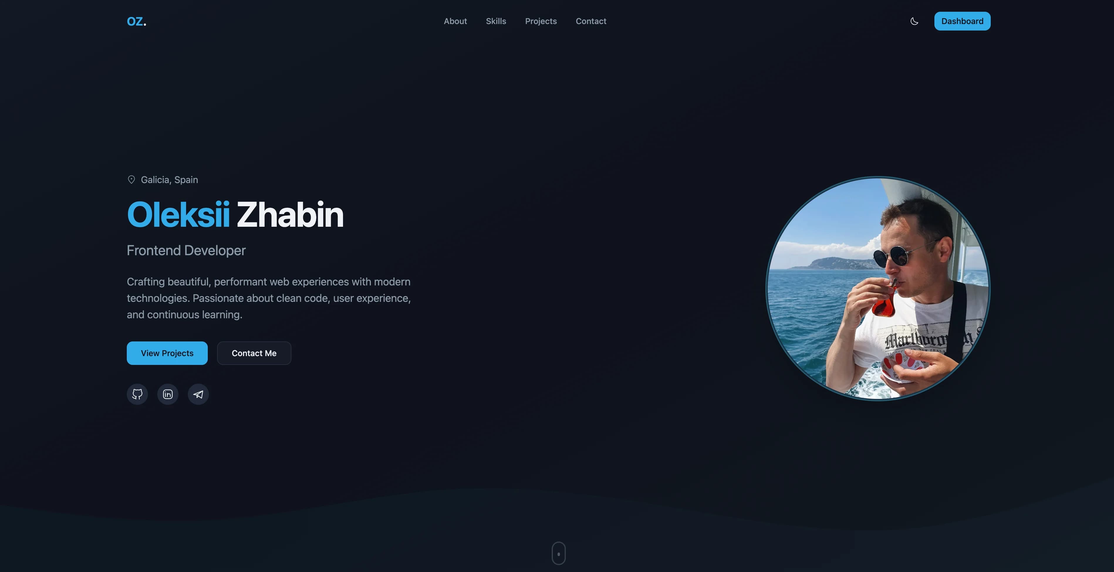 Portfolio landing page hero section